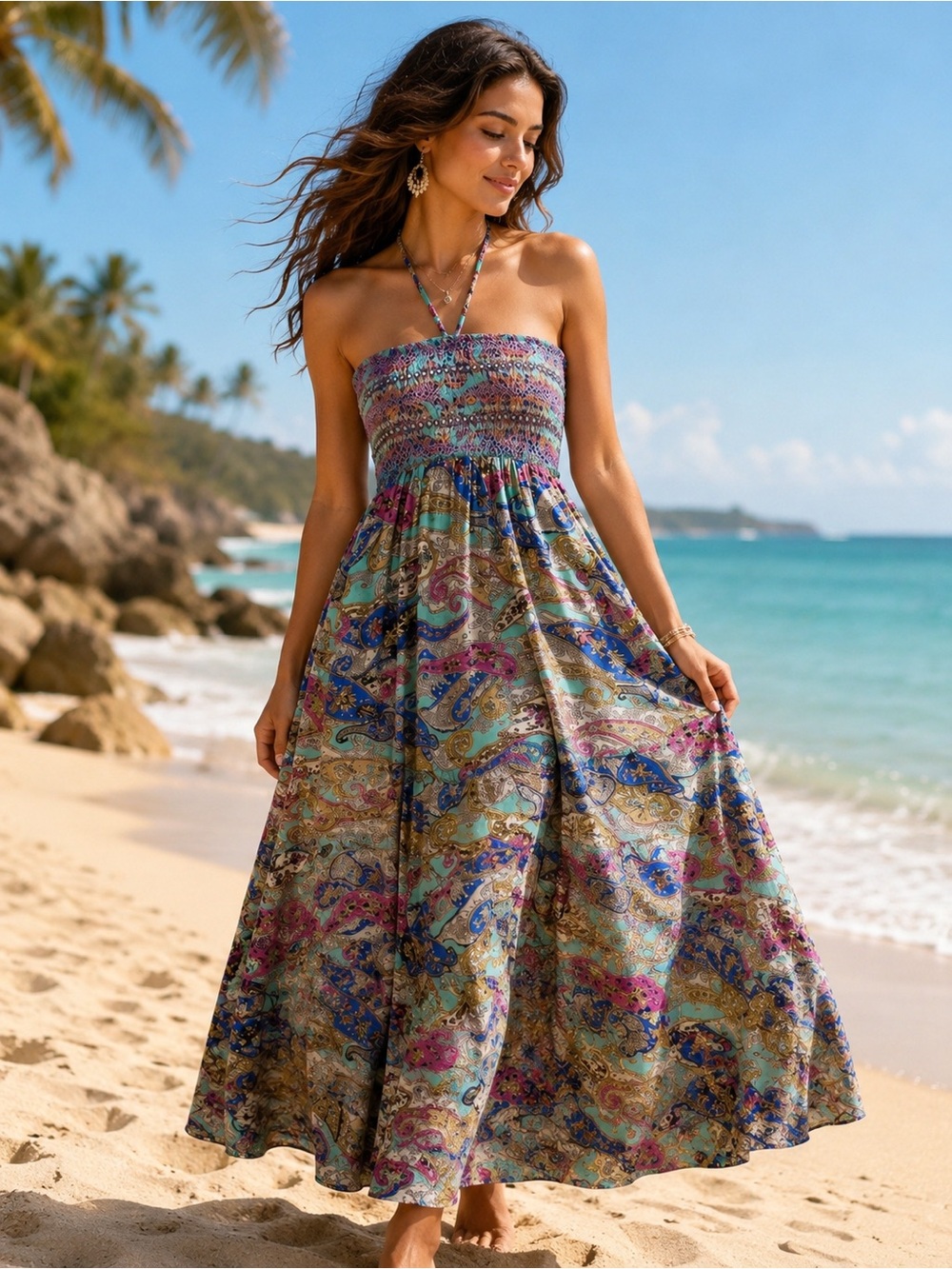 Karma Highway Boho Strapless Maxi Dress in Multicolor Size OS NWT